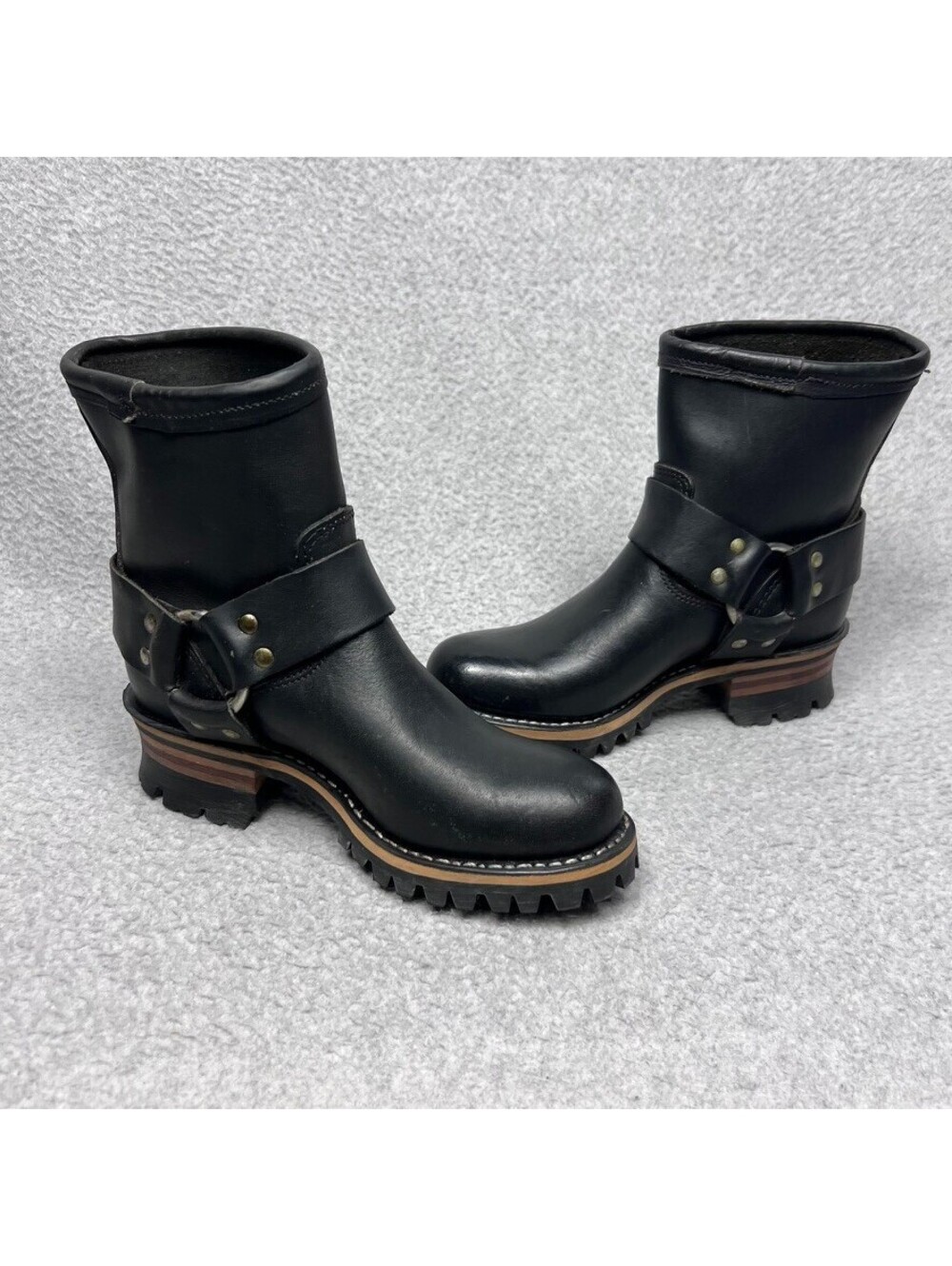 Durango RD5260 Black Leather Harness Moto Boots 5 M Biker Lug Sole Ankle Booties - Picture 2 of 6